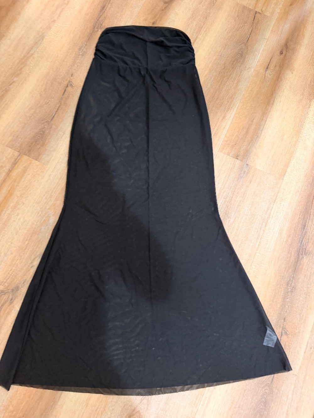 Bond-Eye Alya Black Ruched Mesh Sheer Maxi Skirt Cover Up-XS/S